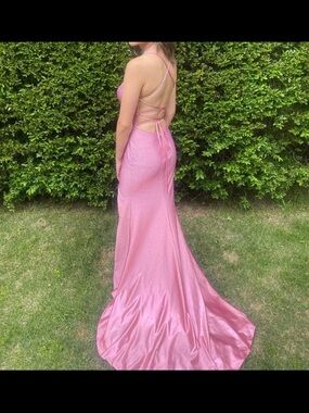 Jovani Pink Backless Satin-Effect Evening Gown